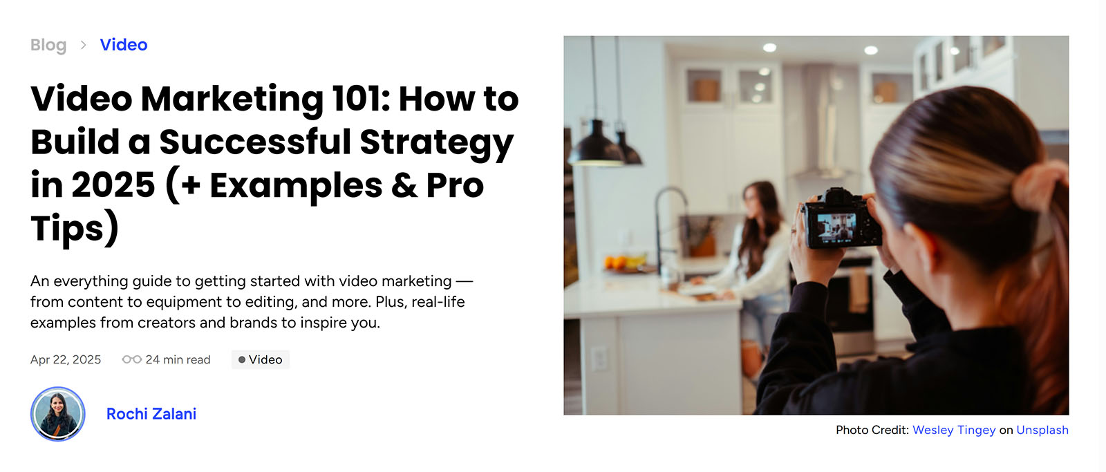 Headline and featured image of Buffer’s article “Video Marketing 101: How to Build a Successful Strategy in 2025”