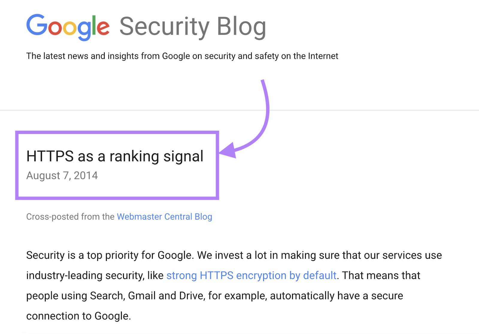 Google's security blog has a blog titled "HTTPS as a ranking signal."