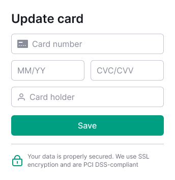 Update card pop up screen to input card information.